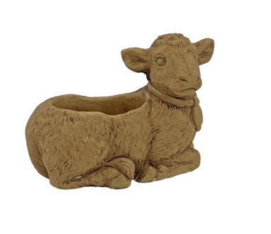 Classic - Small Cement Cow Planter w/ Drainage - Natural Brown - 81792433