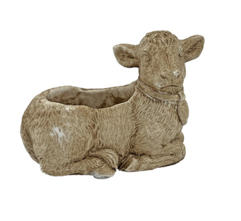 Classic - Small Cement Cow Planter w/ Drainage - Light Earth - 81792434