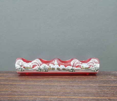 Glass By Iness - Red Glass Quadruple Candle Holder - Winter Wonderland Yule Log