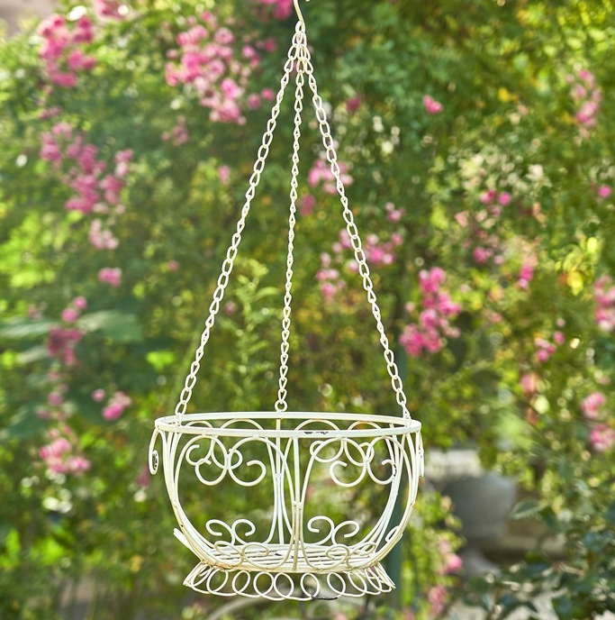 28.35" Long Hanging Iron Basket Planter in Antique White "Paris 1968" - ZR180315-AW