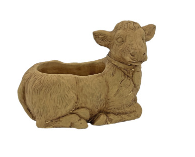 Classic - Large Cement Cow Planter w/ Drainage - Natural Brown - 81792435