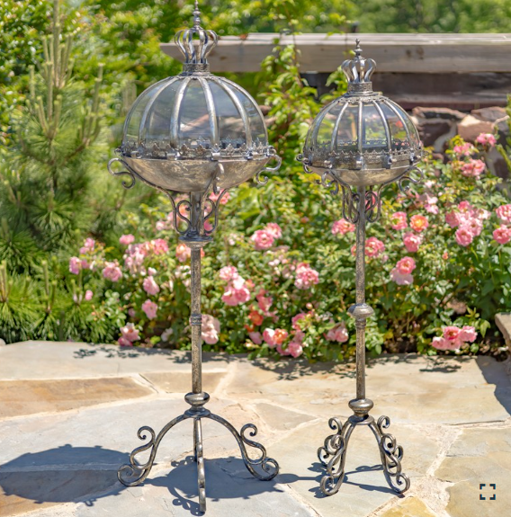 Standing Iron & Glass Dome Lanterns/Terrariums in Frosted Silver "Domme 1437" - Large - ZR530997-FSS