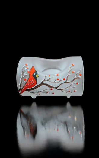 Glass By Iness - Frosted Glass Single Candle Holder - Red Cardinal