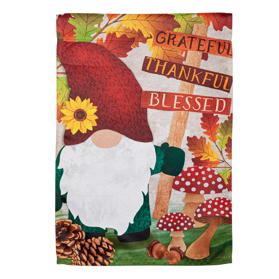 Grateful Fall Gnome Garden Suede Flag - 14S10993
