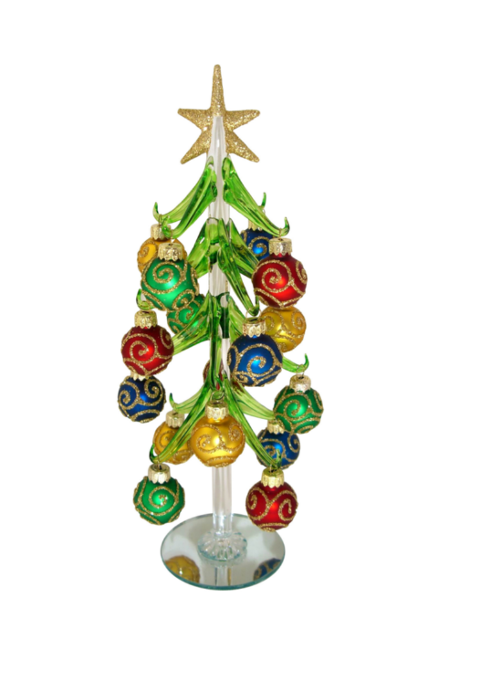 RCS - 10" Mini Glass Christmas Tree w/ Gold Glitter Ornaments - 89901