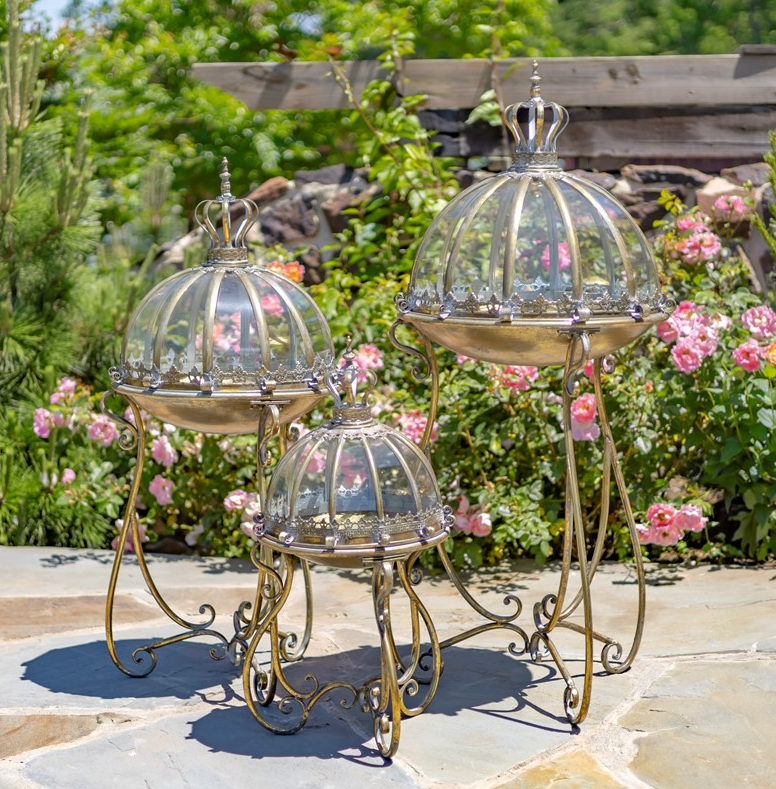 Glass Dome Terrarium with Iron Stand in Frosted Silver "Marseilles 1792" - Large - ZR530995-FSS