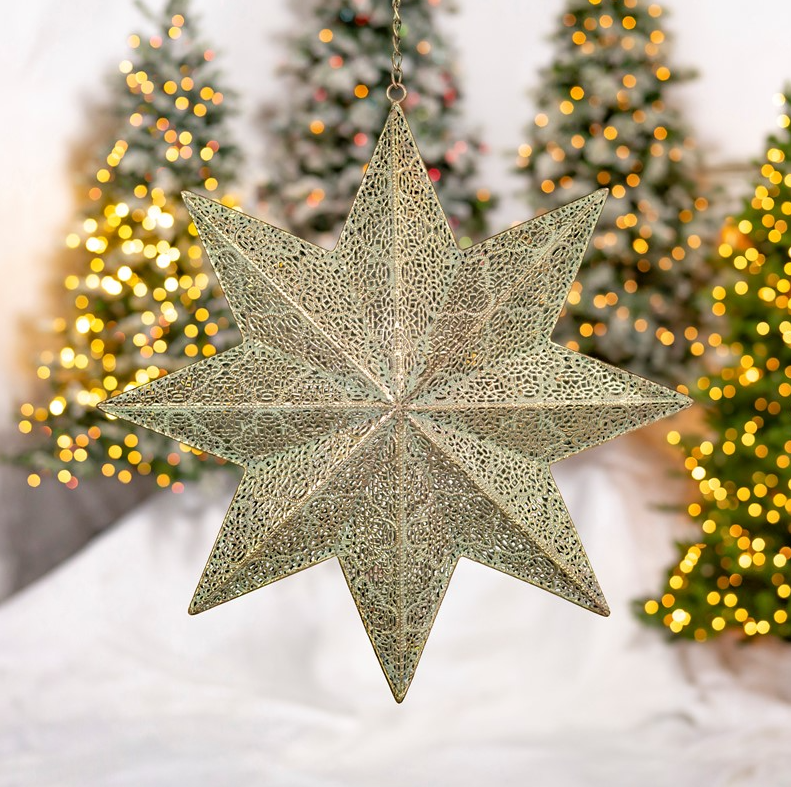 19" Tall Hanging Three-Dimensional 8-Point Decorative Metal Star - ZR233024-A