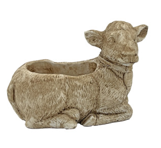 Classic - Large Cement Cow Planter w/ Drainage - Light Earth - 81792436