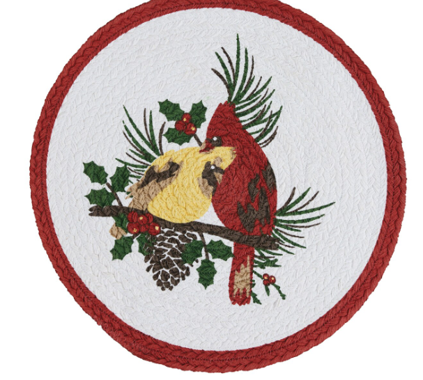 Park Designs - Holiday Cardinal Love Print Braid Placemat 15" Dia - 9879-011