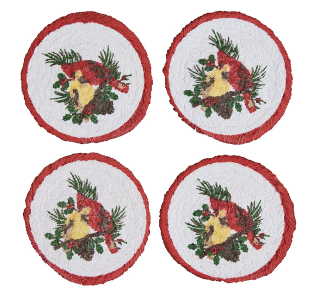 Park Designs - Holiday Cardinal Love Print Braid Coasters Set of 4 - 9879-156