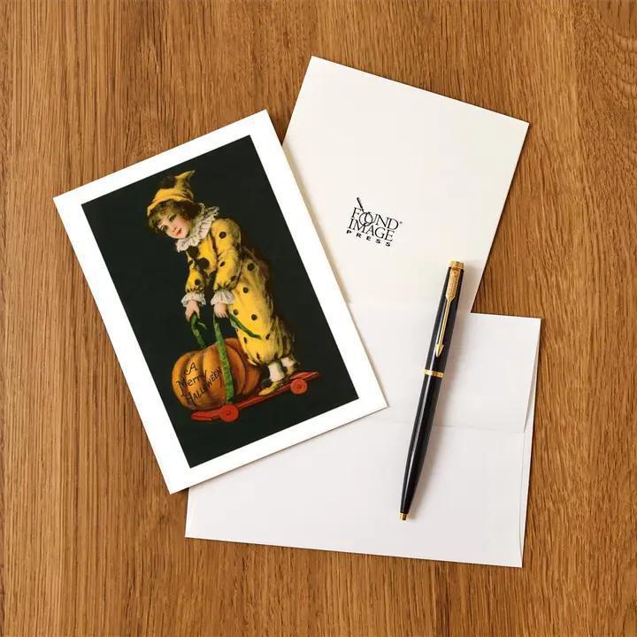 Found Image Press -  Greeting Card - Halloween, Little Clown and Pumpkin - HW-00019-NC0601