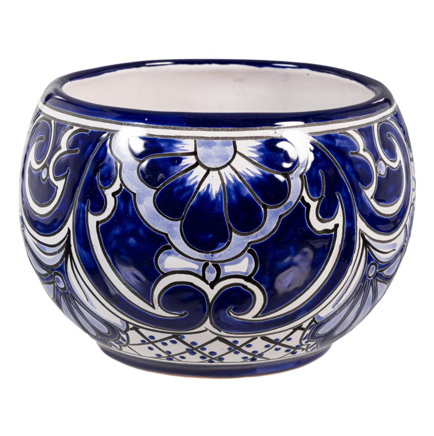 Talavera - 9" Blue and White Bowl Shaped Planter - GUQTXAS26