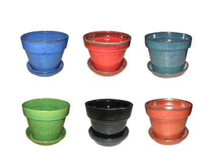 4" Glazed Floral Pot - Assorted Colors - GFAS-042