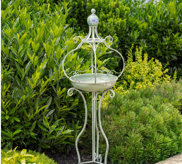 45" Tall Green Iron Birdbath with Ceramic Sailor Ball Accent "Mizu" ZR200534-GR