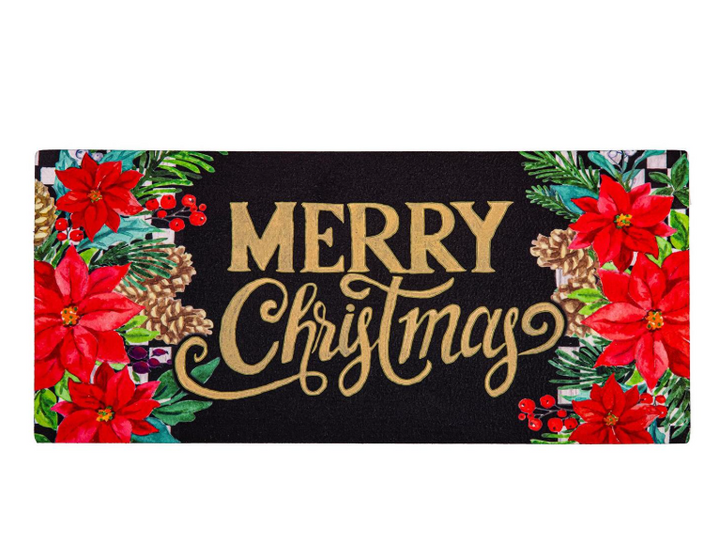 Evergreen - Floral Checkered Merry Christmas Sassafras Switch Mat - 433071