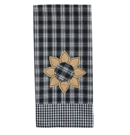 Park Designs - Stafford Sunflower Decorative Dishtowel - Black And Cream - 4898- 106BCS