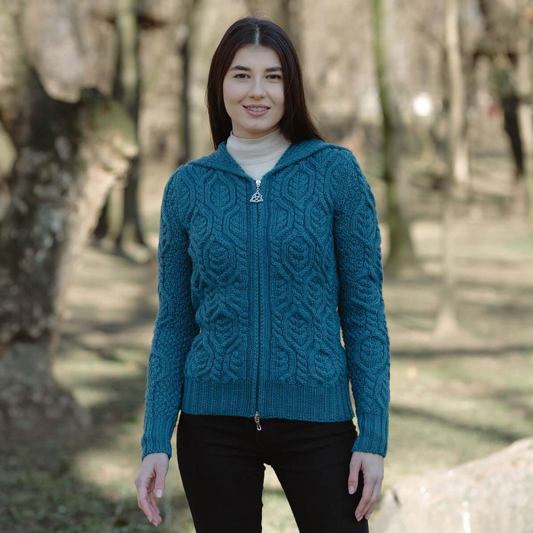 SAOL - Ladies Double Collar Zipped Cardigan - Teal Medium - ML113-107-MED