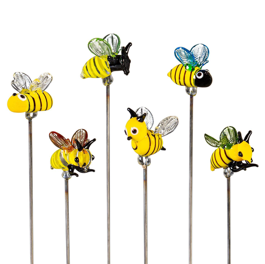 Bee Glass Plant Pick - Pollinator Garden Stake - Assorted Styles - 84G5537