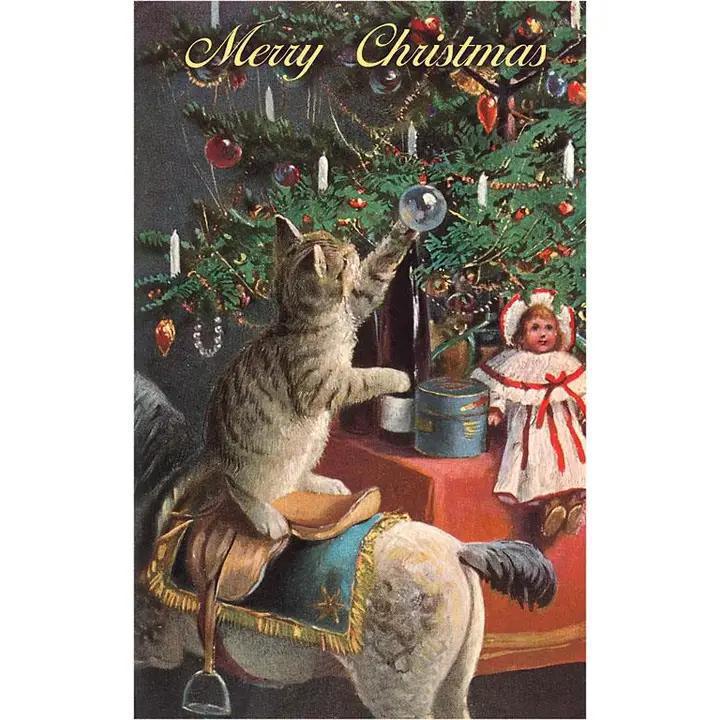 Found Image Press - Greeting Card MC-548 Cat Playing with Glass Ornament - MC-00548-NC0601
