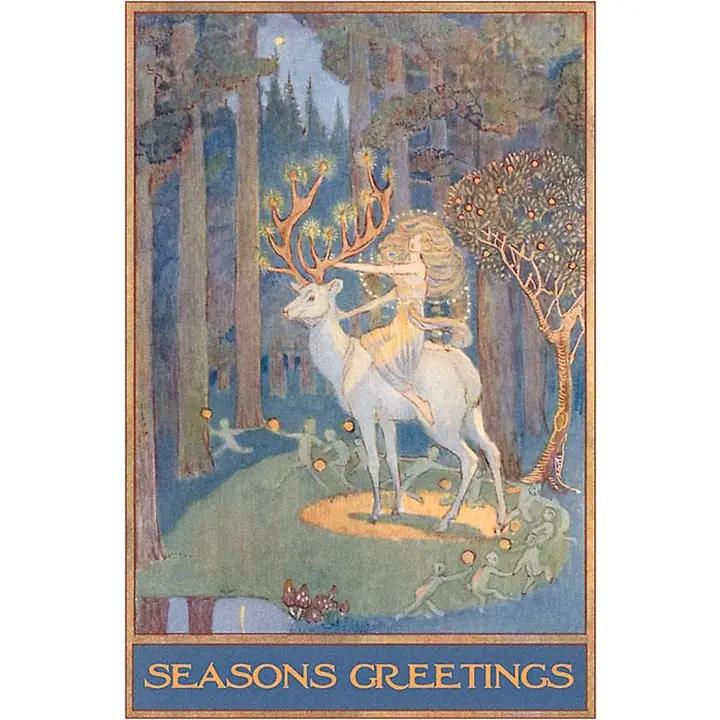 Found Image Press - Greeting Card MC-300 Season's Greetings, Woman Riding Deer - MC-00300-NC0601
