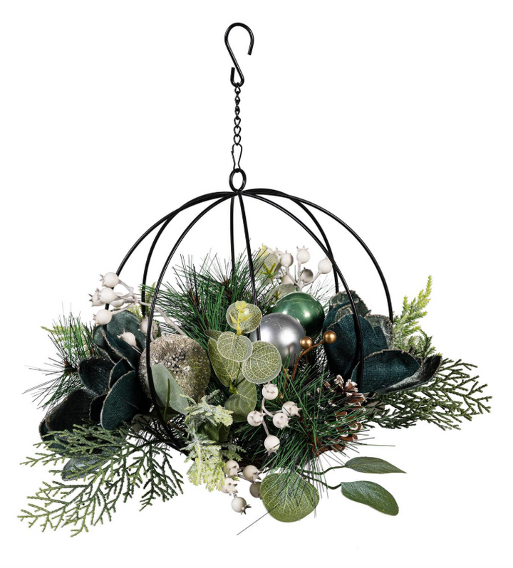 Evergreen - Shades of Green Hanging Décor Artificial with Metal Orb and Ornaments - 4FL383