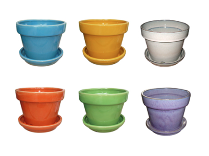 4" Glazed Floral Pot - Assorted Colors - GFAS-042