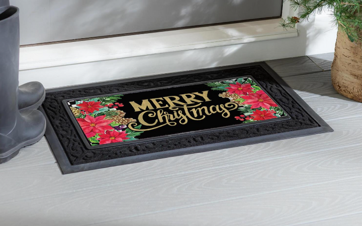 Evergreen - Floral Checkered Merry Christmas Sassafras Switch Mat - 433071