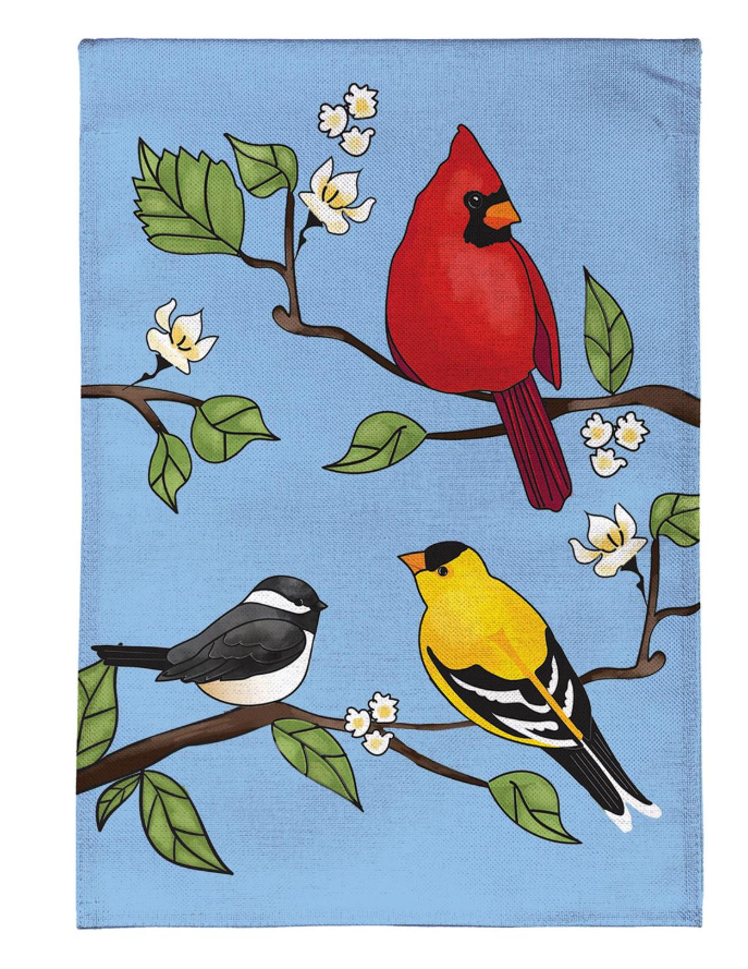Cardinal and Friends Burlap Garden Flag - BFQNSPBGF325