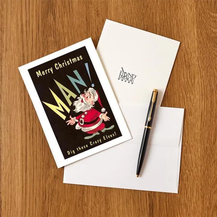 Found Image Press - Greeting Card MC-281 Merry Christmas, Man. Dig Those Crazy Elves - MC-00281-NC0601