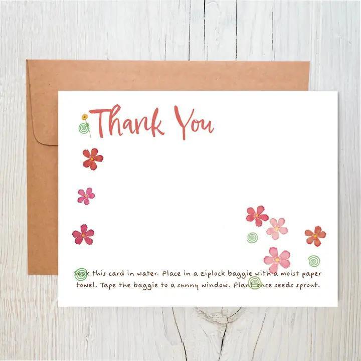 Raven's Edge Studio - Plantable Thank You Notecards | Wildflower Cards | Pink Flowers| Set of 6