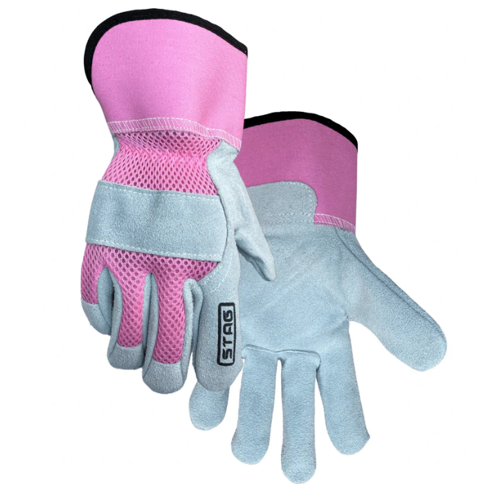 Golden Stag Gloves - Suede Cowhide Womens Gloves w/ Mesh Back - Size Medium Style 825