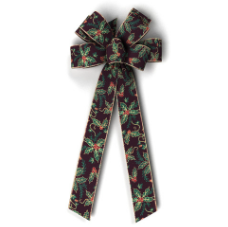 #40 Eight Loop Bow - Glitter Holly on Burgundy Velvet - 2260-991-53