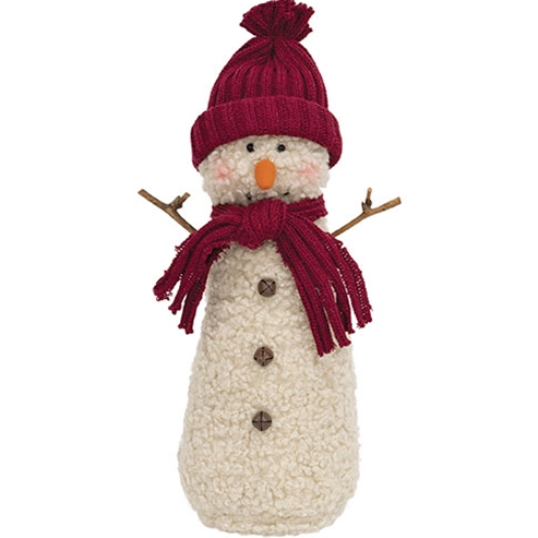 14" Stuffed Standing Jingle Bell Snowman w/ Burgundy Hat & Scarf - GJL24024