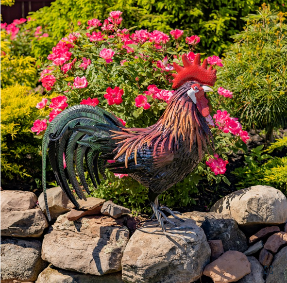29" Tall Painted Iron Rooster Decoration "Felix" ZR220903