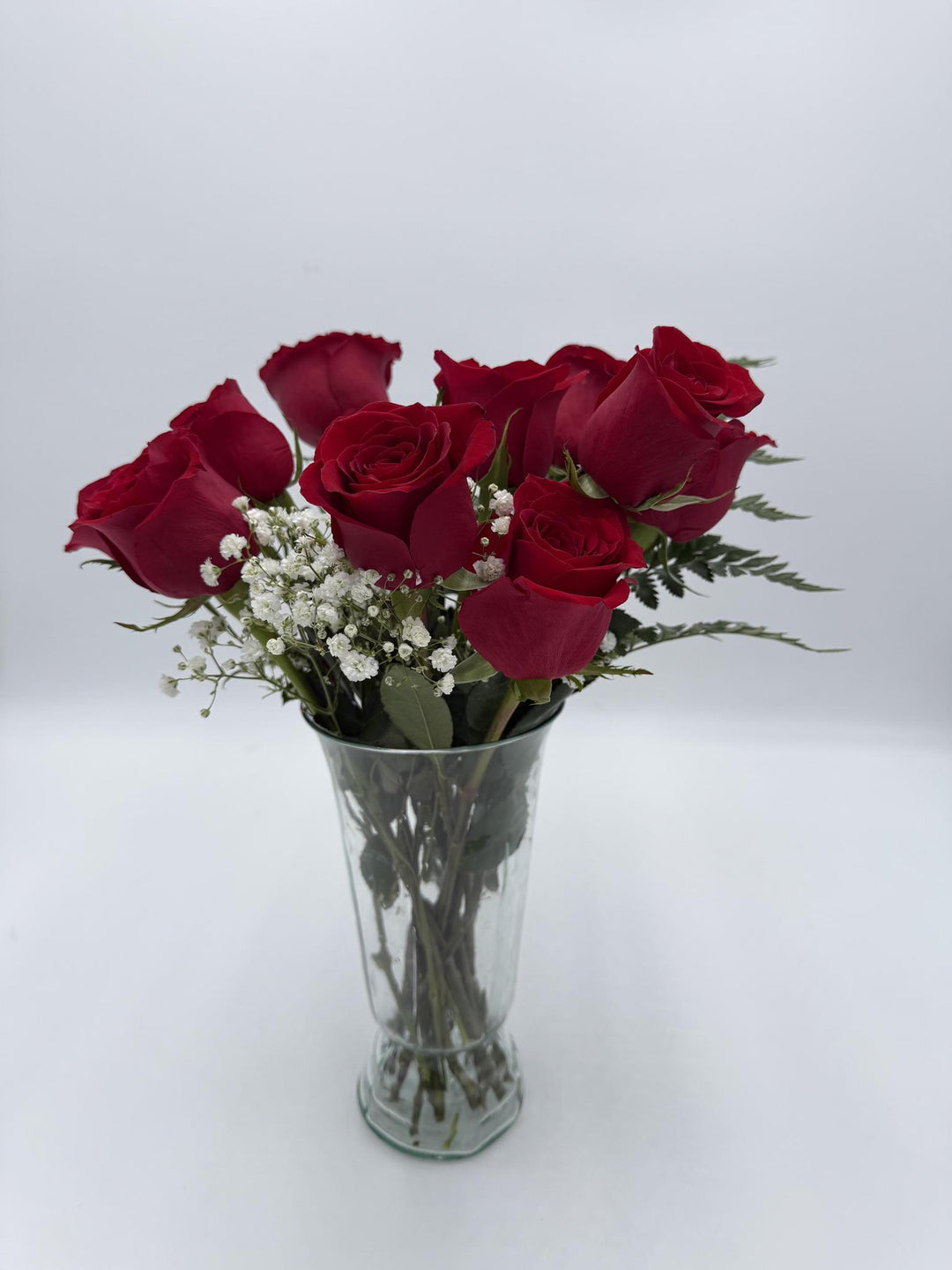 Dozen Long Stem Red Roses Bouquet (20", 50 CM) in Clear Vase
