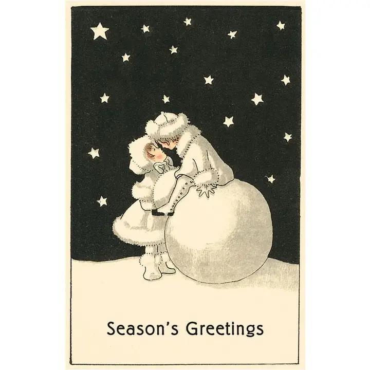 Found Image Press - Greeting Card MC-543 Children On Snowball Kissing - MC-00543-NC0601