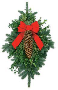 Swag - Deluxe Evergreen Swag w/Cone & Bow Door Charm 36"L 3018