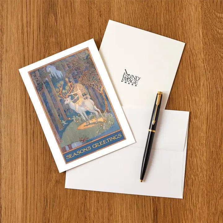 Found Image Press - Greeting Card MC-300 Season's Greetings, Woman Riding Deer - MC-00300-NC0601