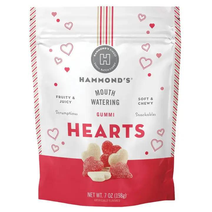 Hammond's Candies - Gummi Candy Red & White Hearts 9 oz Bag - LK00108