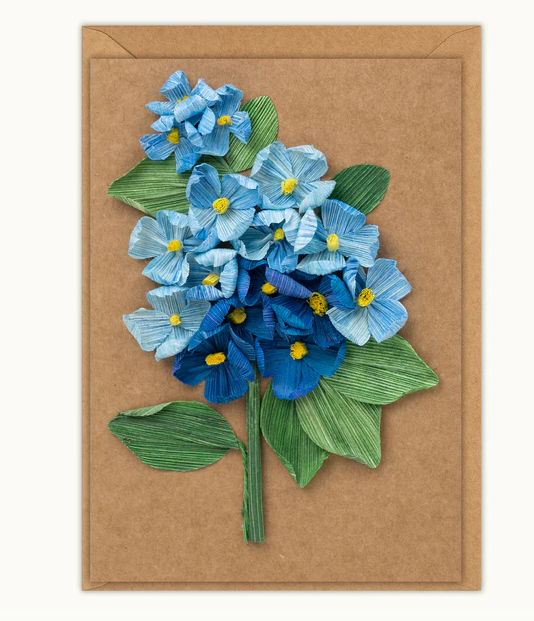 Husk & Heart - Blue Hydrangeas Kraft Paper Card and Matching Envelope - HH-GC-10011