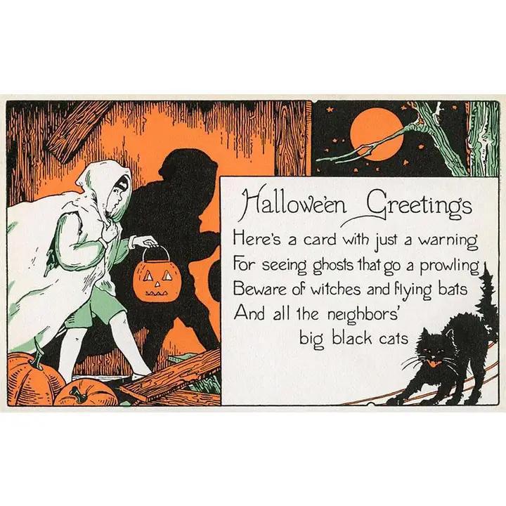 Found Image Press -  Greeting Card - Trick or Treating Girl, Halloween - HW-00185-NC0601