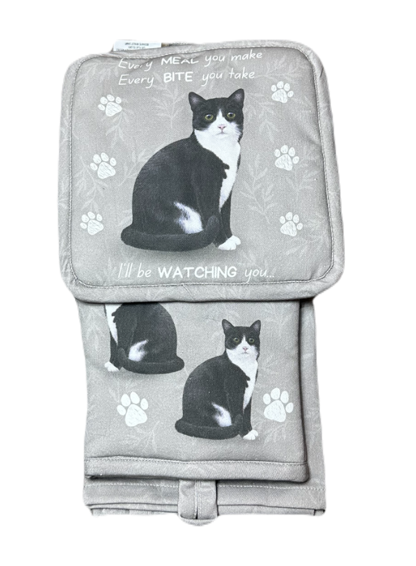 E&S Pets - Black & White Cat - 3 Piece Kitchen Set - 312-3