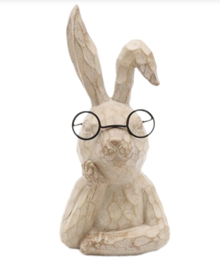 Tan Resin Thinking Bunny w/ Glasses - RAF61114