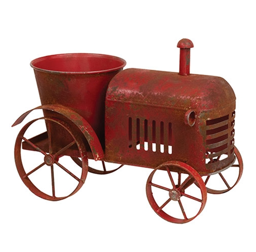 Distressed Red Metal Tractor Planter - G70265
