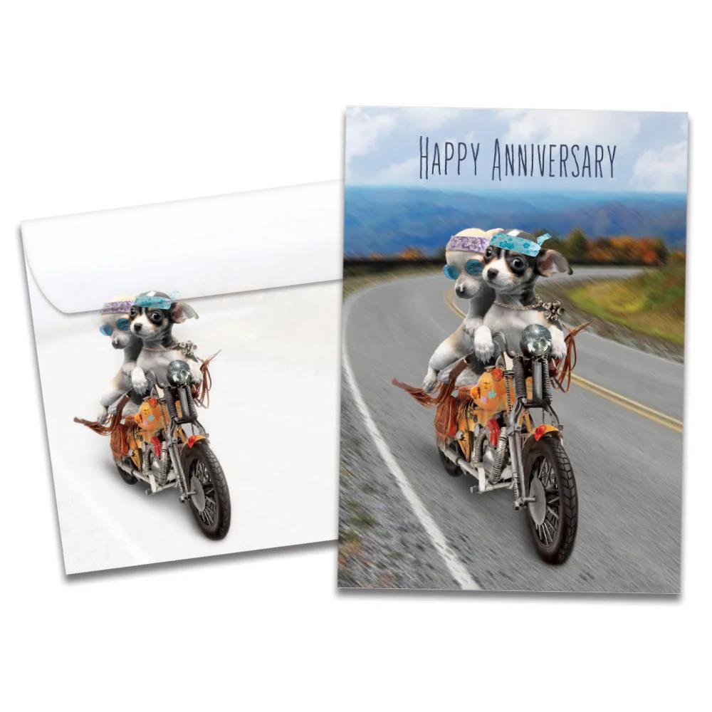 Tree-Free Greetings - Anniversary Card - Dogs, Motorcycle 17508