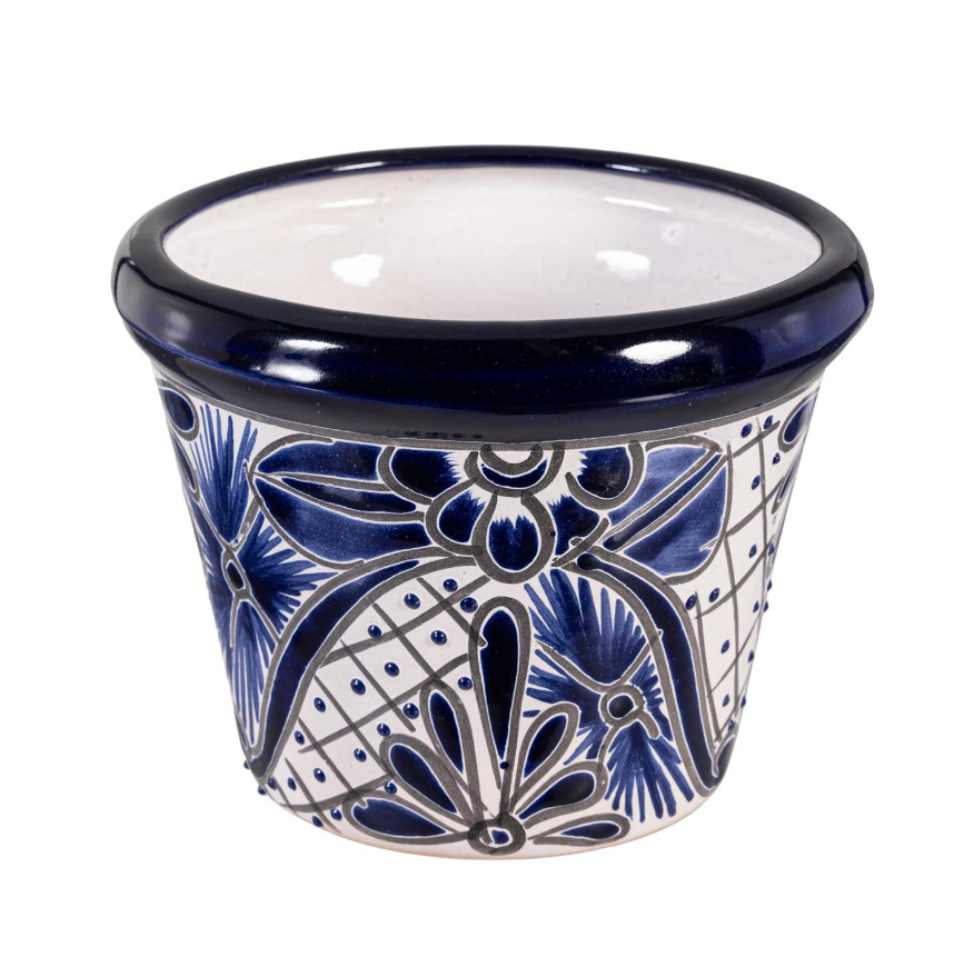 Talavera - 8" Blue and White Planter w/ Blue Edge - GUJNTAS26
