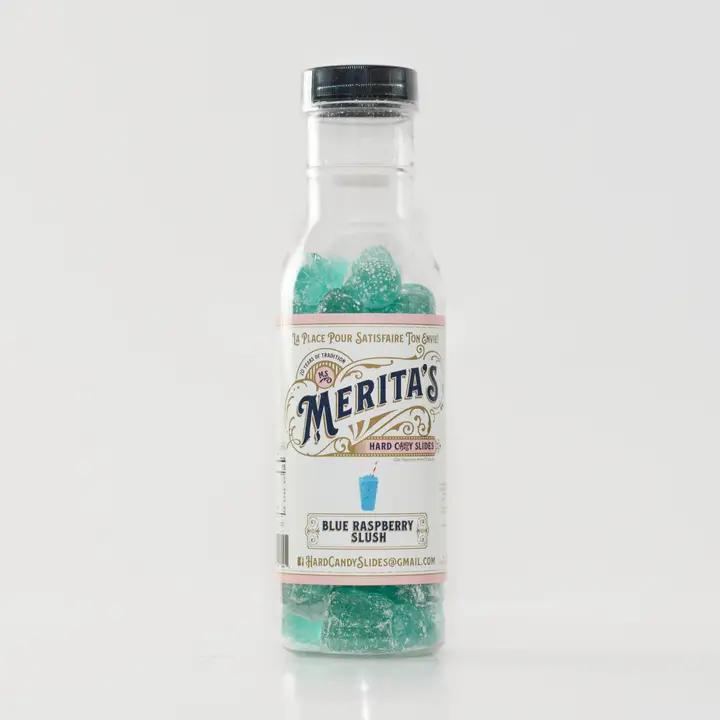 Ms. Merita's Hard Candy Slides - Blue Raspberry Slush Glass Bottle 12 oz