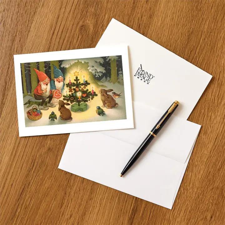 Found Image Press - Greeting Card MC-127 Elves At Christmas Tree - MC-00127-NC0601
