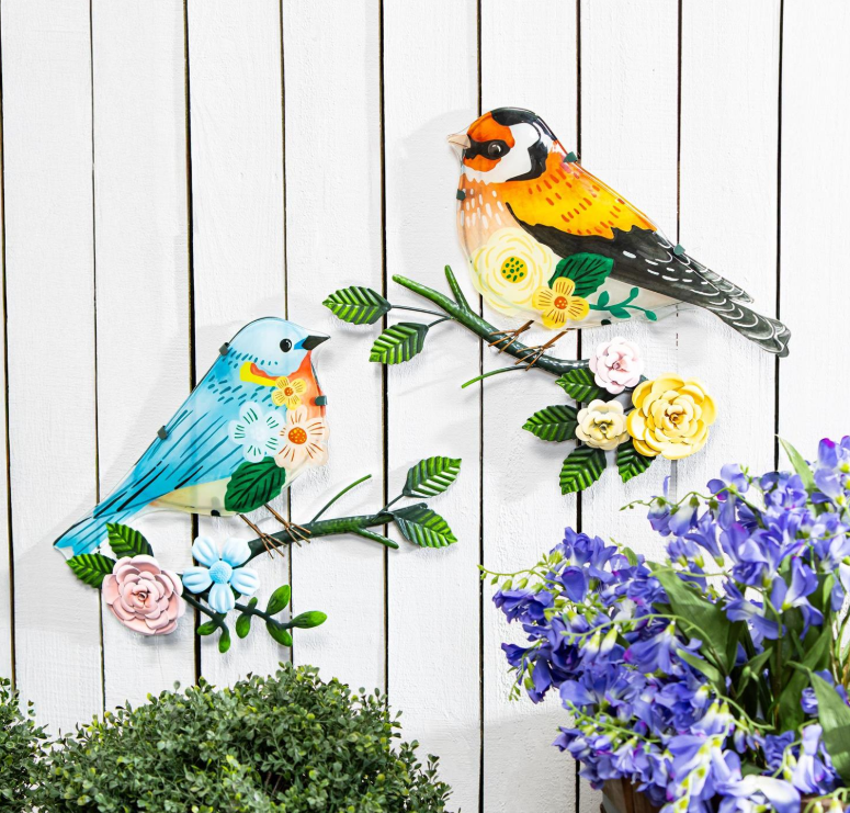 18" Bird on Branch - Metal & Glass - What She Shed Alternative Wall Decor - XX0NH1MET326