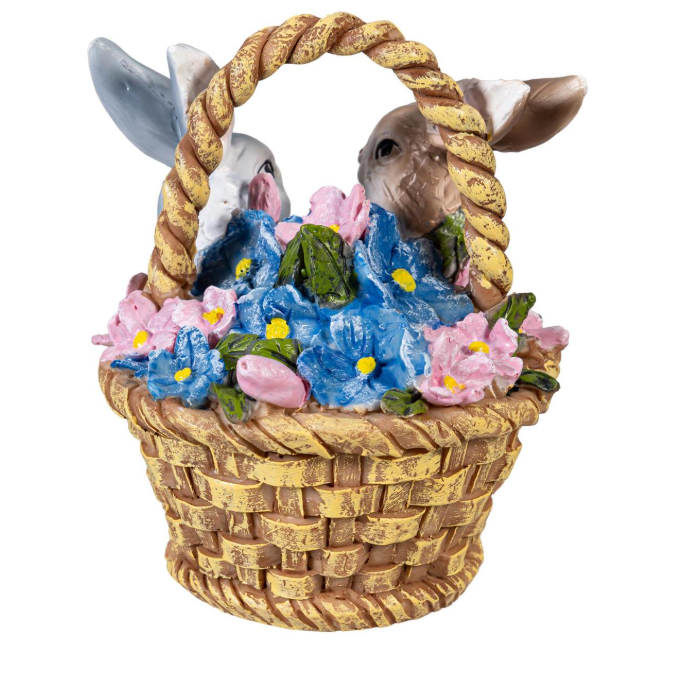 4" Resin Bunnies in Flower Basket - Bunny Blooms Table Decor - TA4QDCRES226